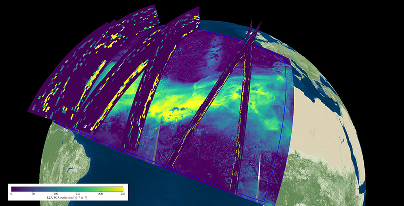 Data from the satellites on a model of the globe