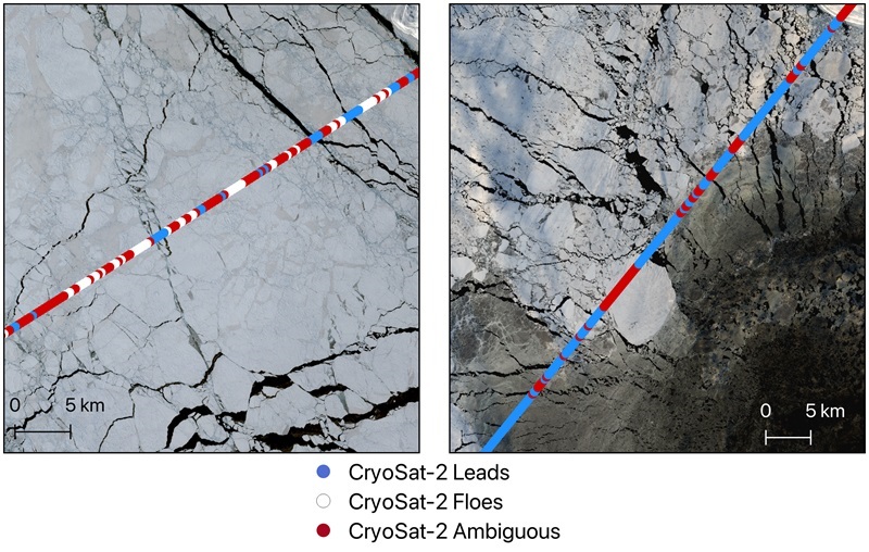 Two Landsat 8 images collocated with CryoSat tracks.