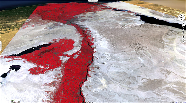 Tool screenshot image showing Nile, Egypt – 13/02/2020 – Infrared, red, green colour composition