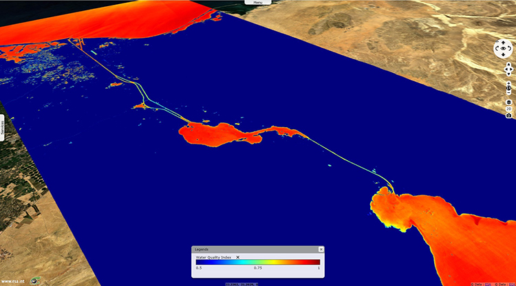 Tool screenshot image of Suez Canal, Egypt – 13/02/2020 – Water Quality Index stretched between 0.5 and 1.0