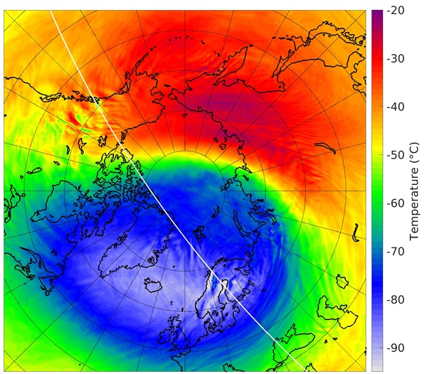 Temperature at a pressure of 10 hPa 